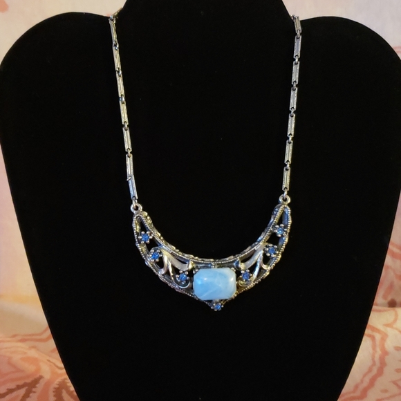 Vintage Jewelry - Vintage Blue Stone Choker/ Rhinestone Chocker